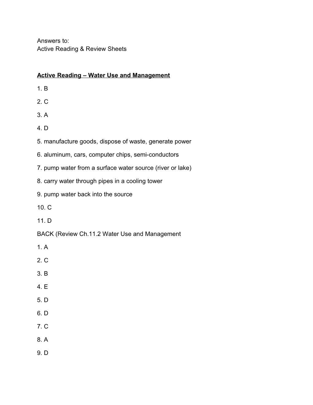 Active Reading Water Use and Management