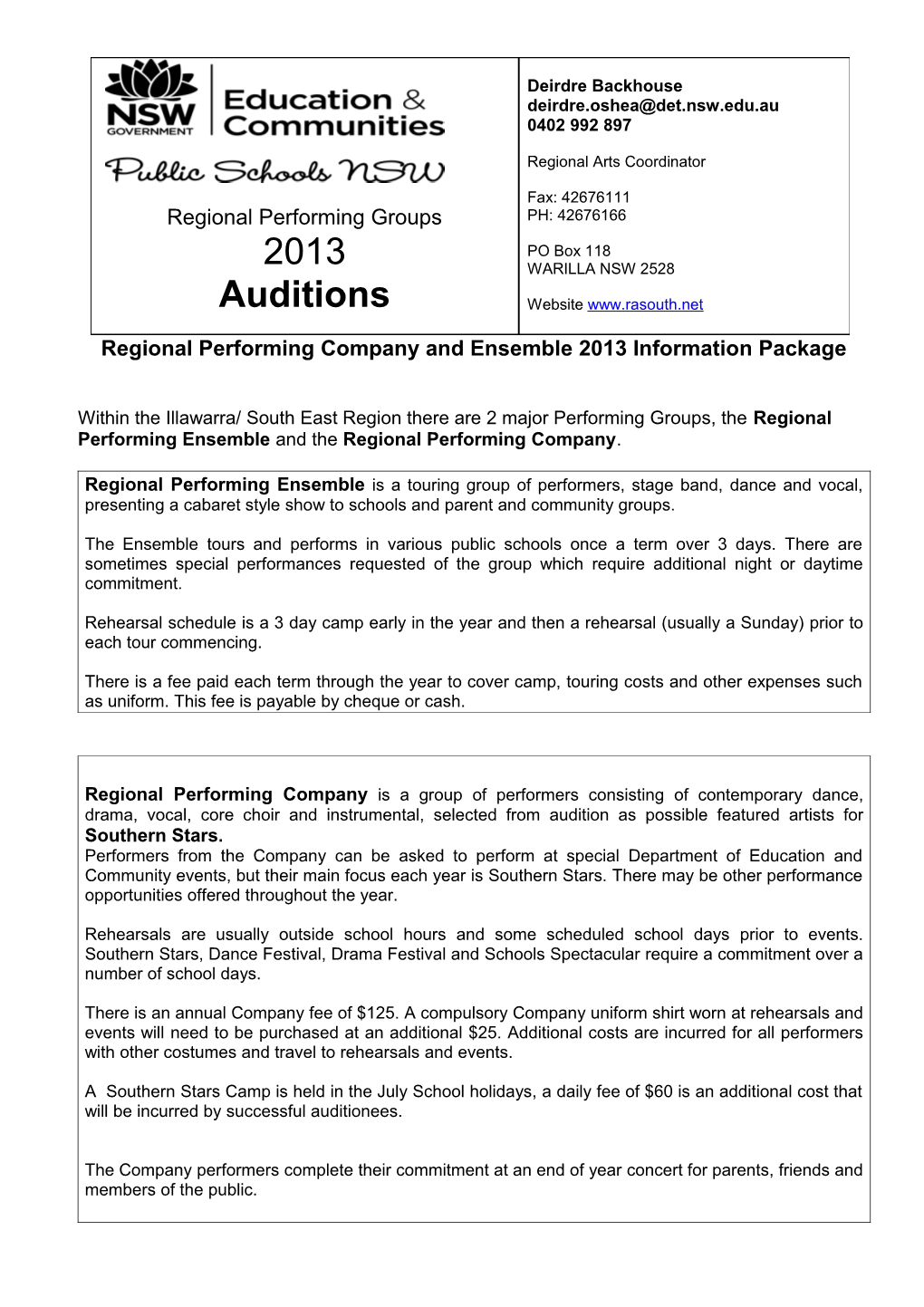 REGIONAL Auditionsfor the 2007 Regional Performing Groups, Including Southern Stars Are