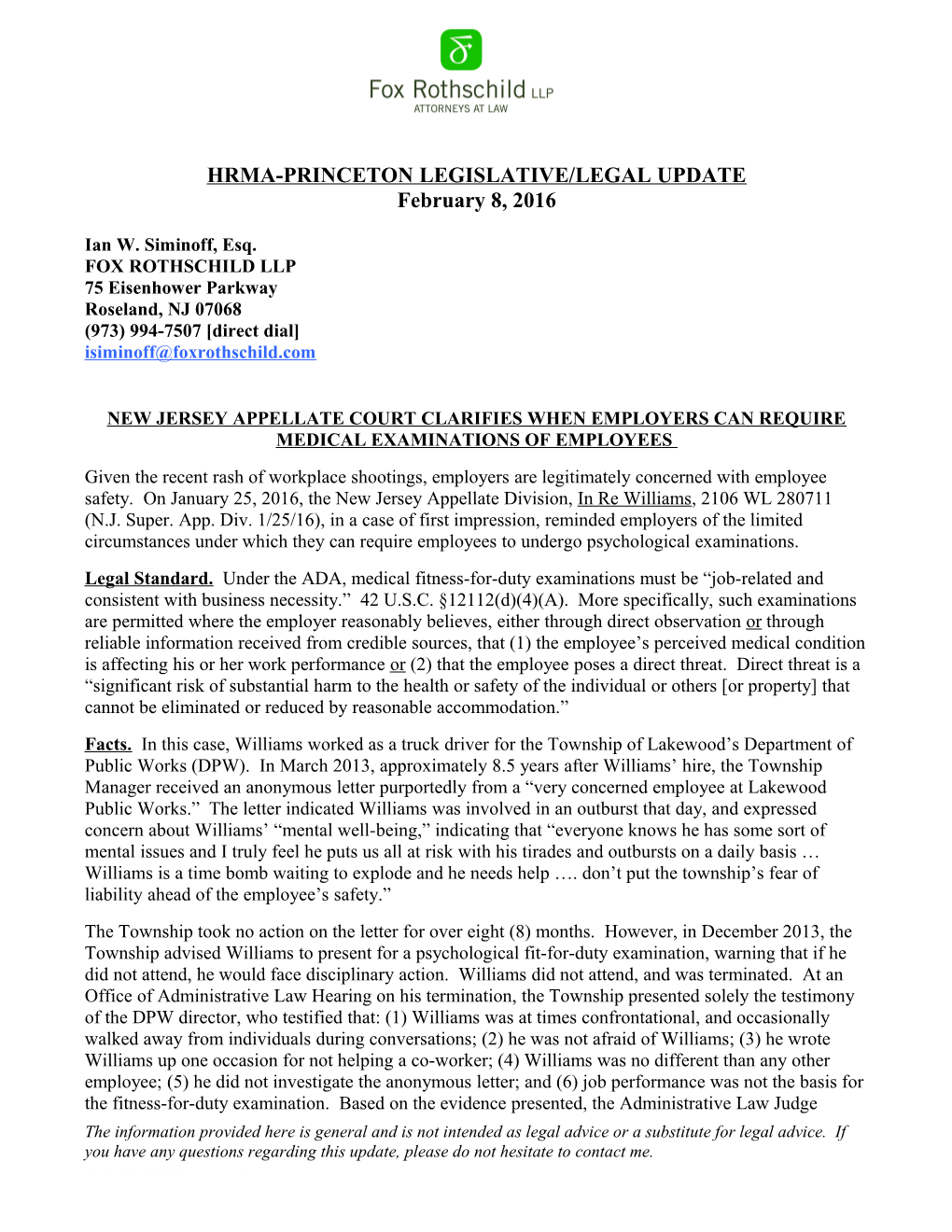 Hrma-Princeton Legislative/Legal Update