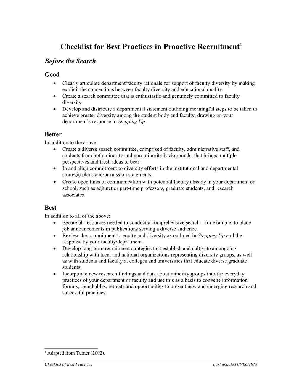 Checklist for Best Practices