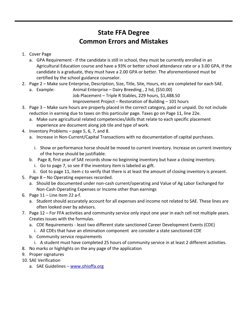 Common Errors and Mistakes