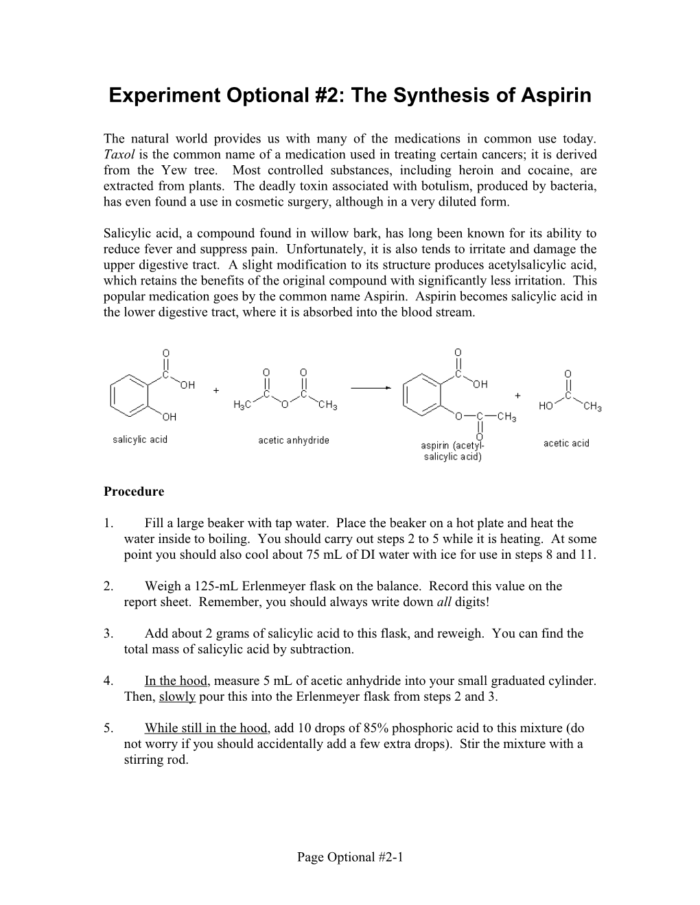 The Synthesis of Aspirin