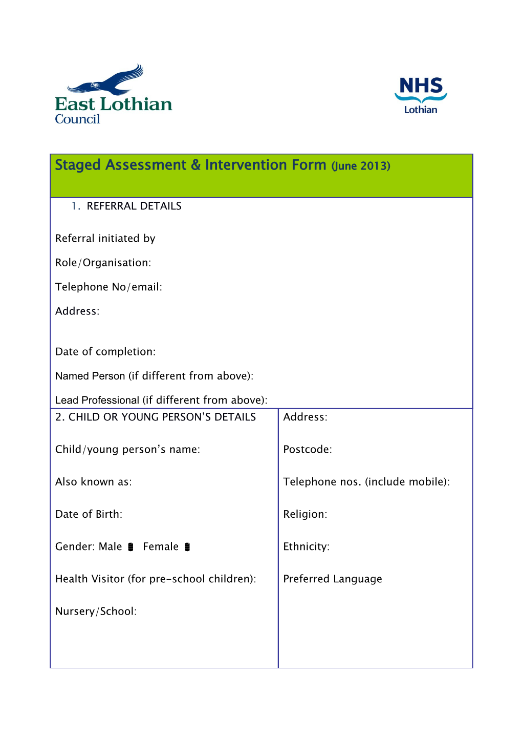 Staged Assessment & Intervention Form(June 2013)