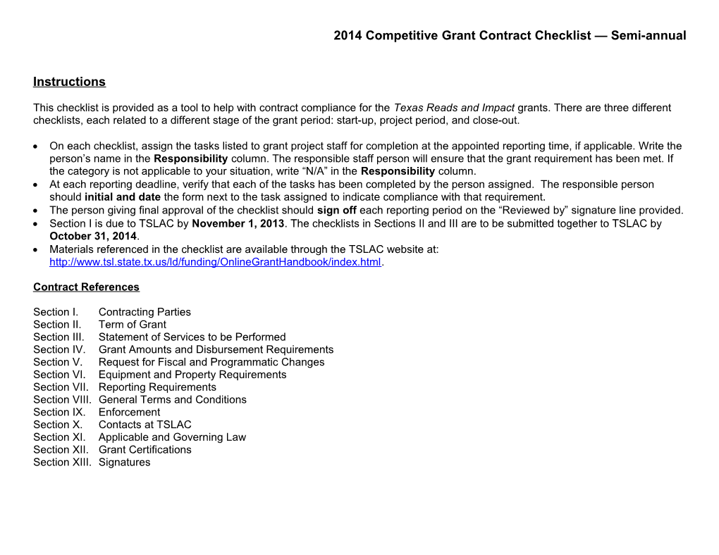 TSLAC Grant Contract Checklist