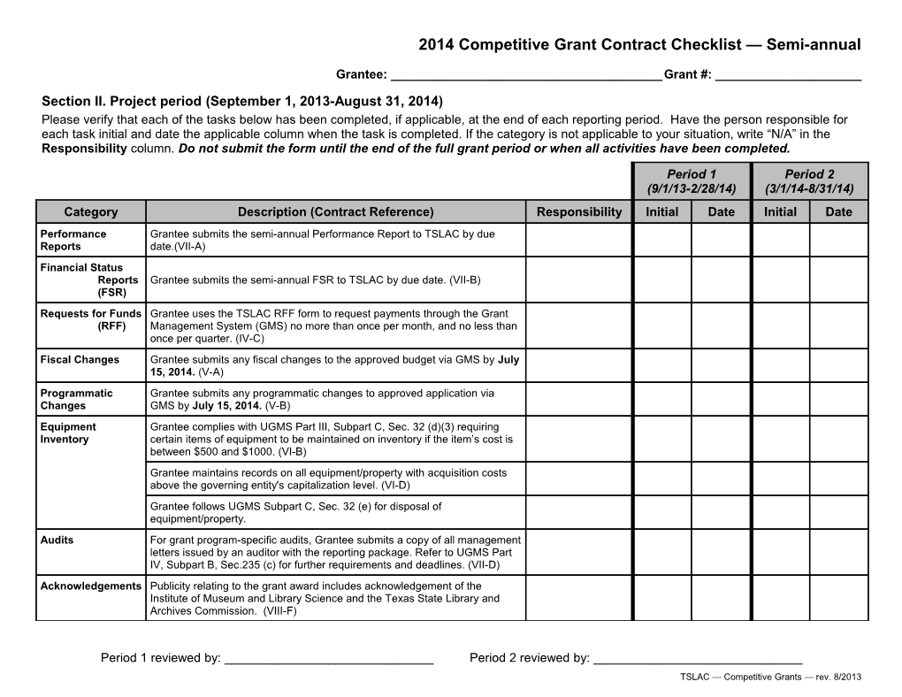 TSLAC Grant Contract Checklist