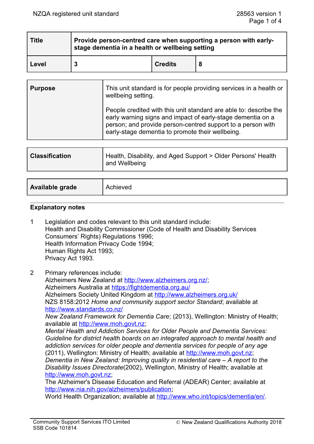 28563 Provide Person-Centred Care When Supporting a Person with Early-Stage Dementia In