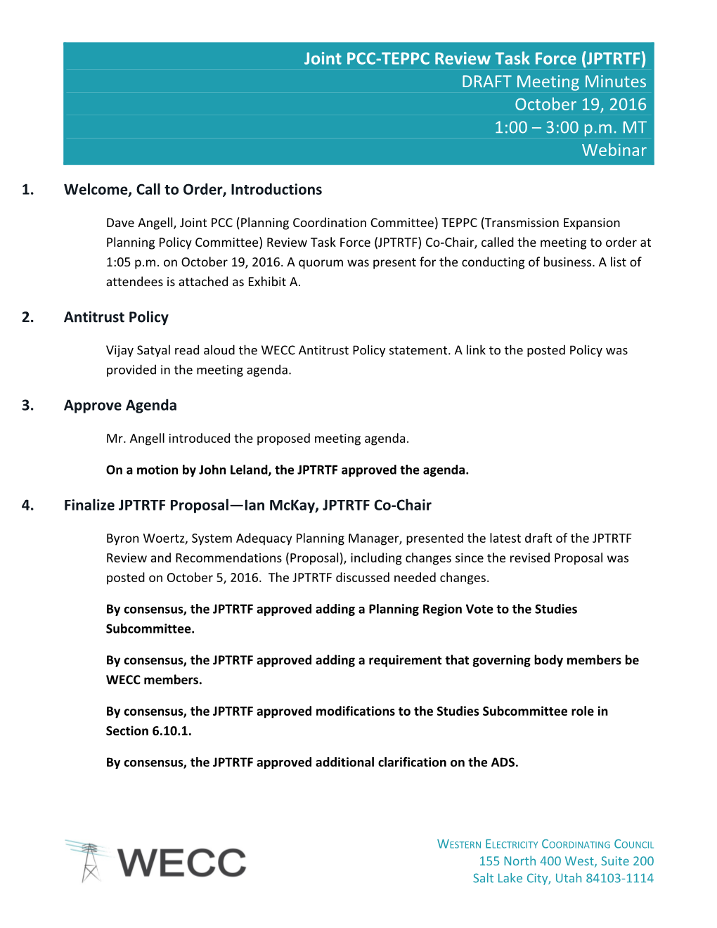 JPTRTF Meeting Minutes October 19, 20161