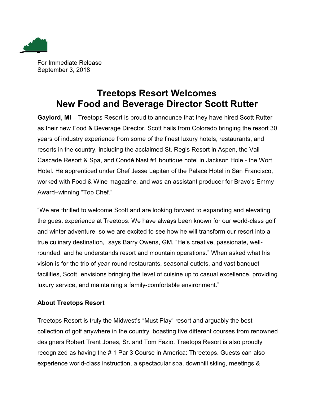 New Food and Beverage Director Scott Rutter