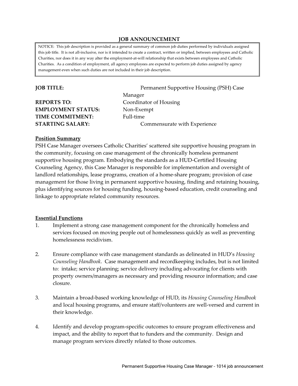 JOB TITLE: Permanent Supportive Housing (PSH) Case Manager