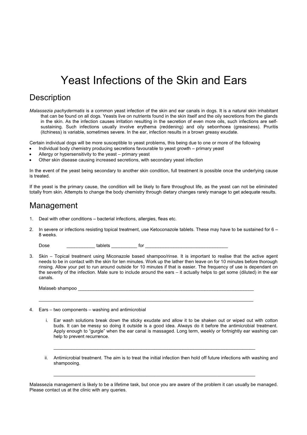 Yeast Infections Of The Skin And Ears