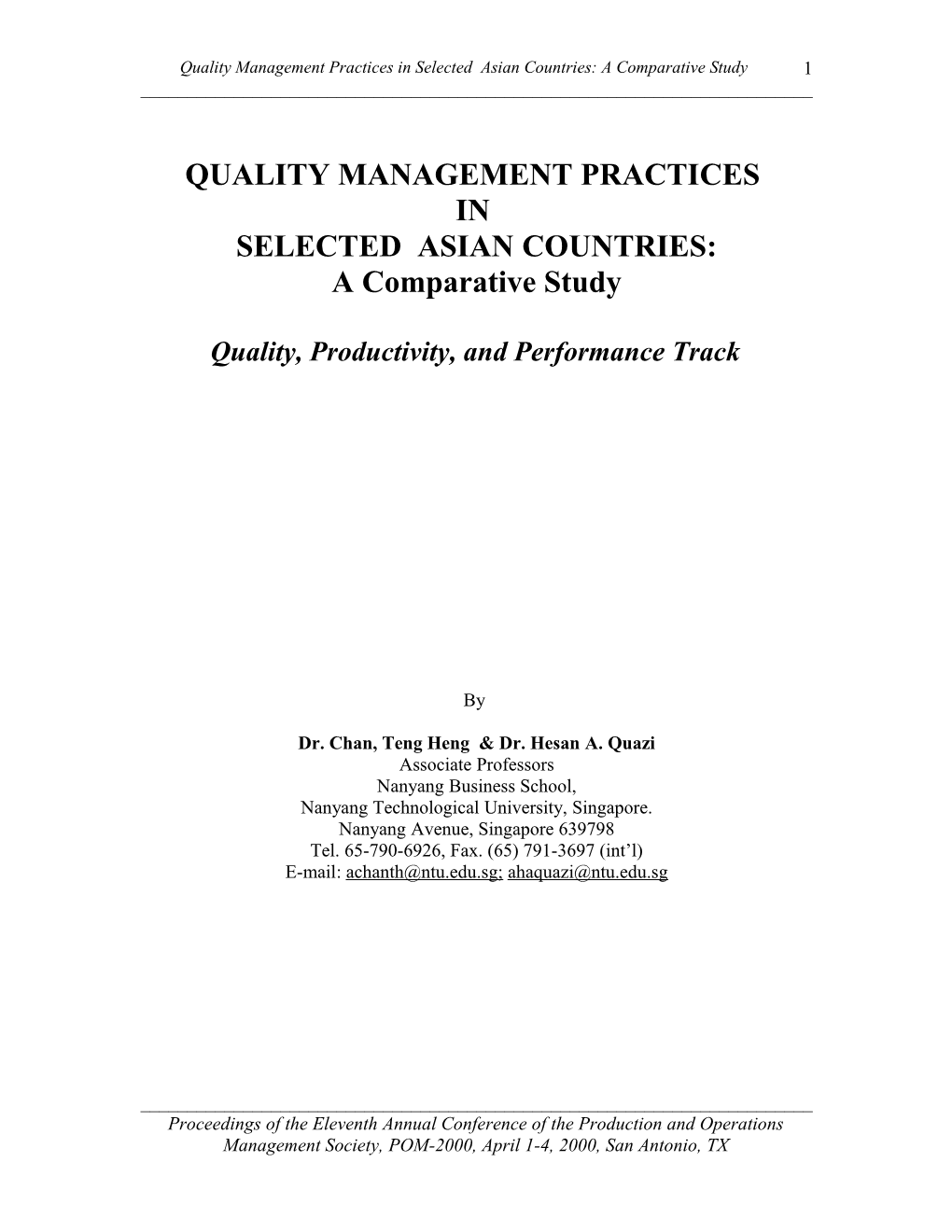 Comparative Study of Quality Management Practices in Asean Countries