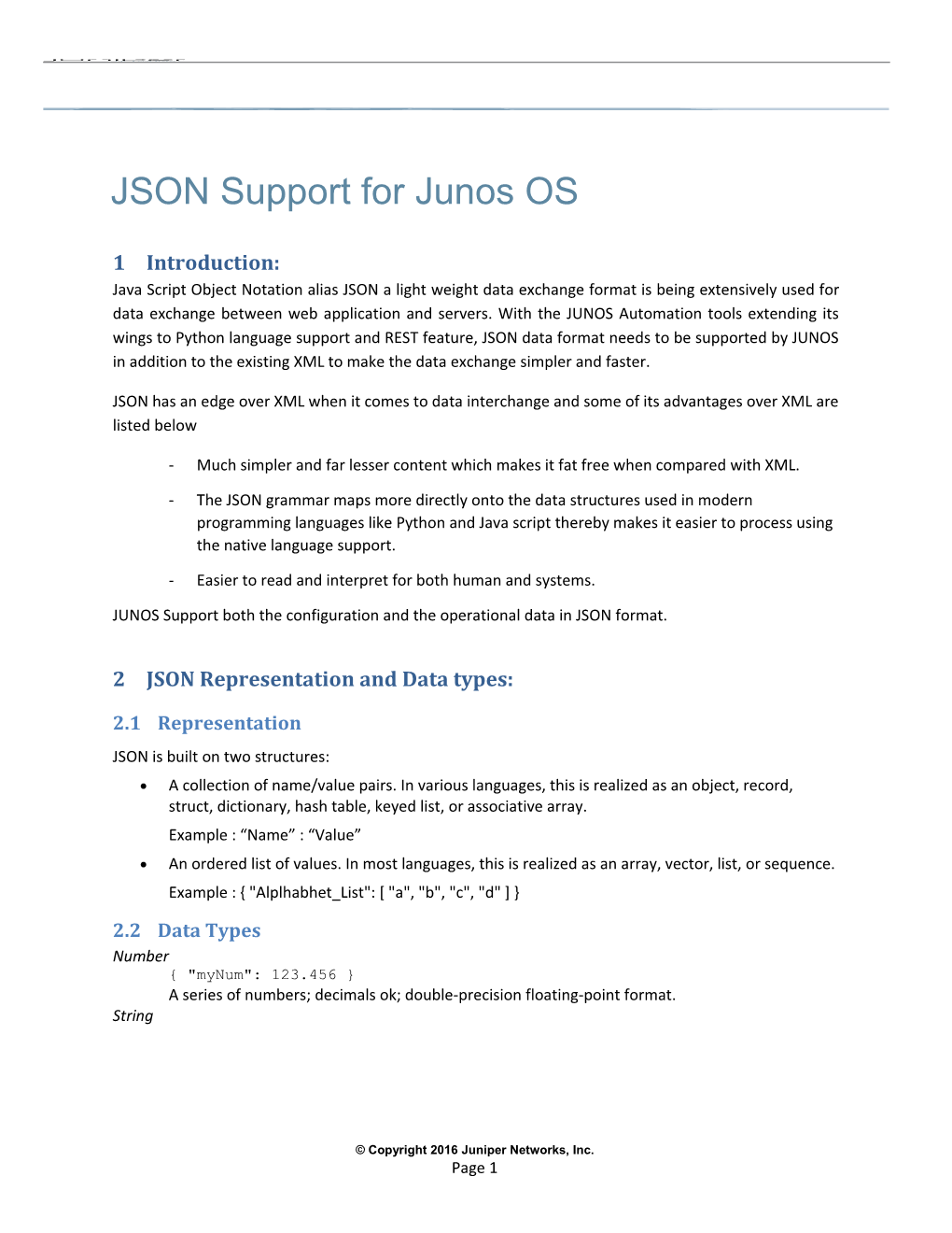 JSON Support for Junos OS