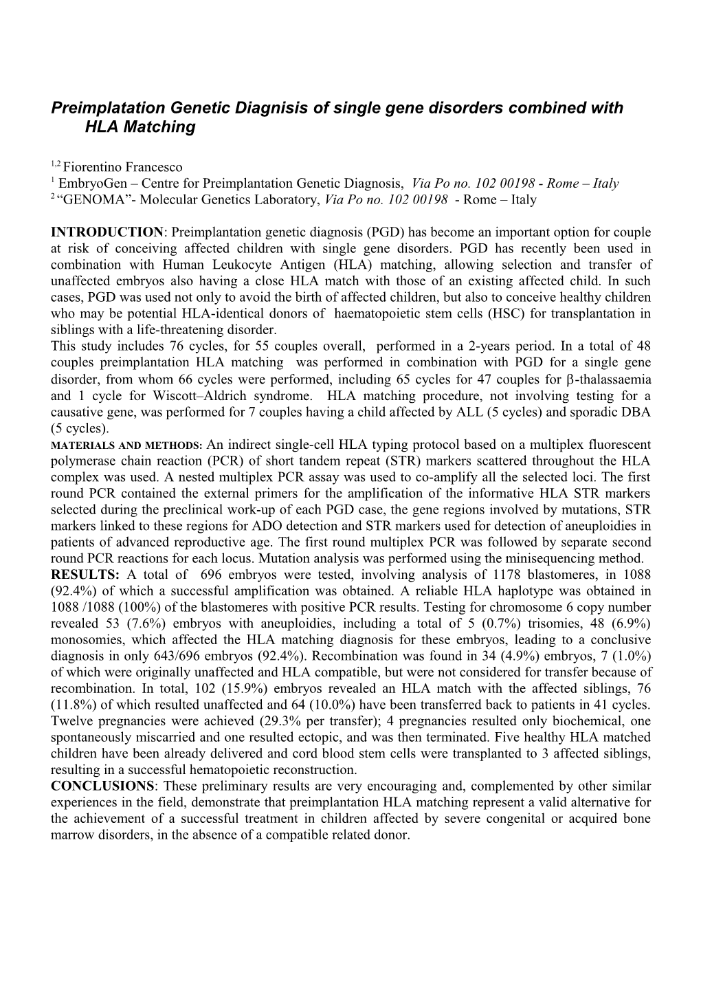 Preimplantation Genetic Diagnosis (Pgd): Application of the Minisequencing Method