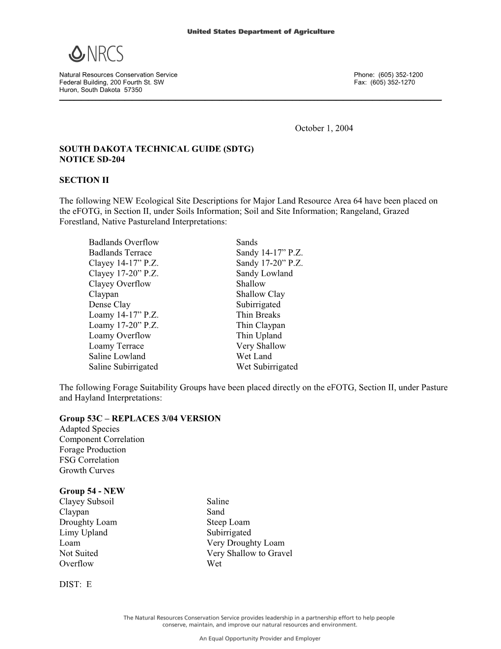 South Dakota Technical Guide (Sdtg)