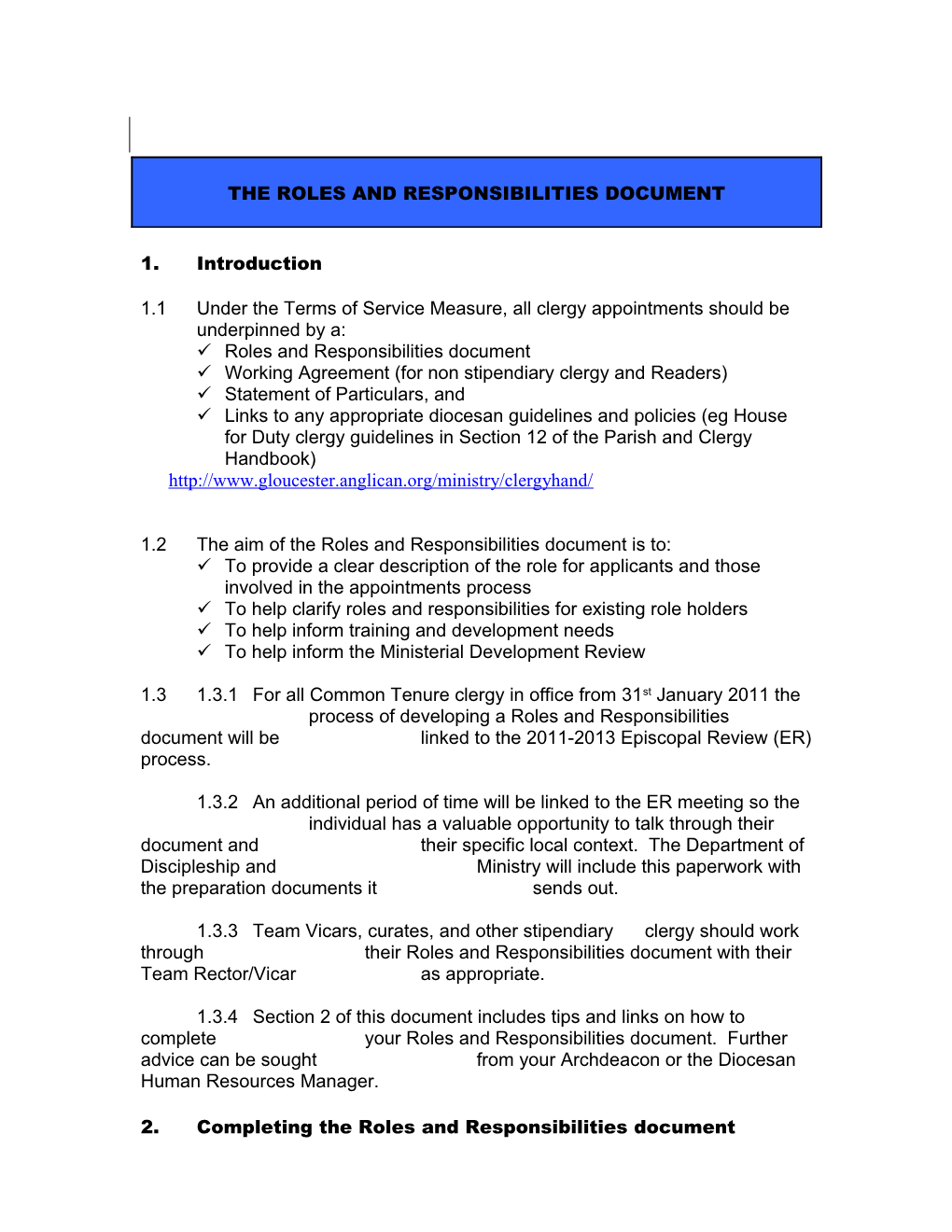 The Roles And Responsibilities Document