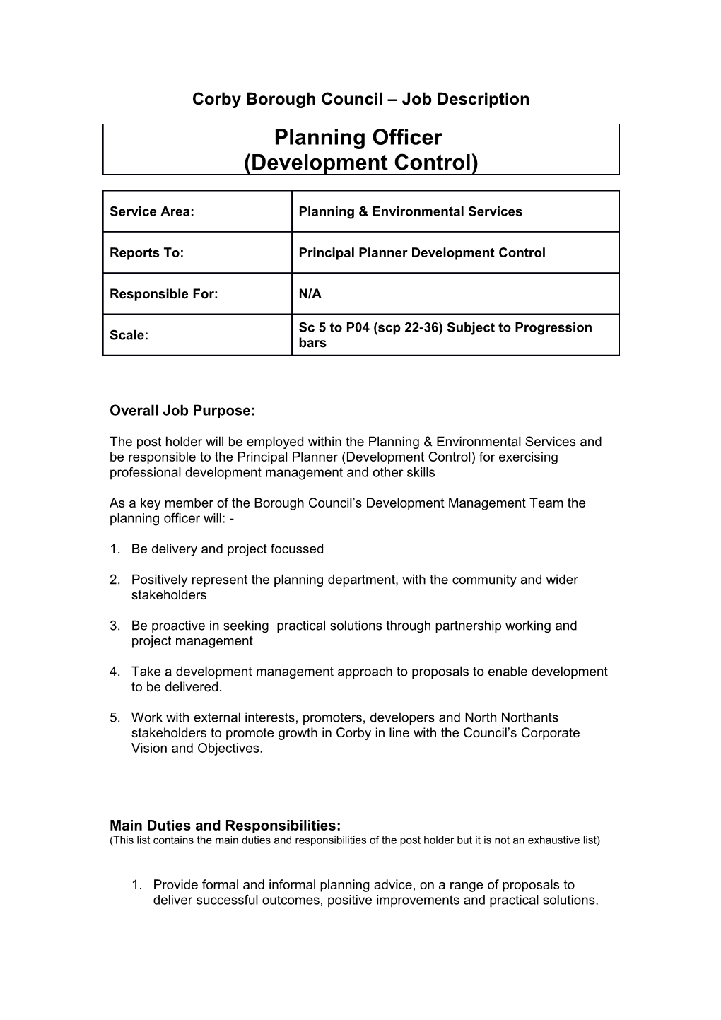 Corby Borough Council Job Description s1