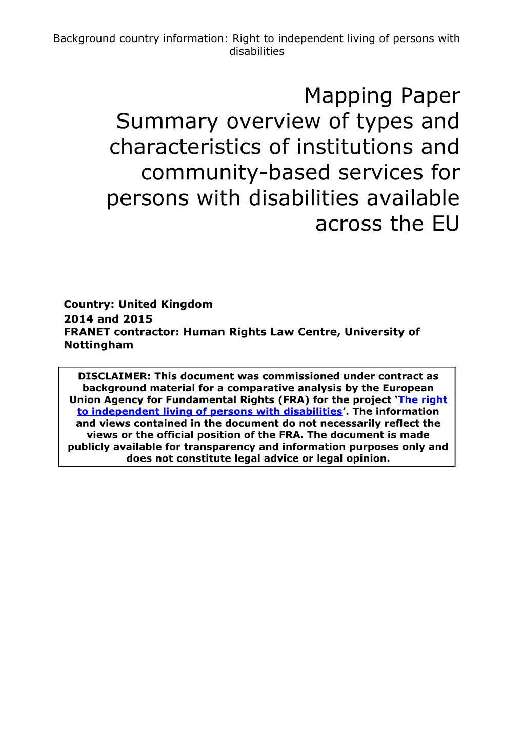 Summary Overview of Types and Characteristics of Institutions and Community-Based Services s1