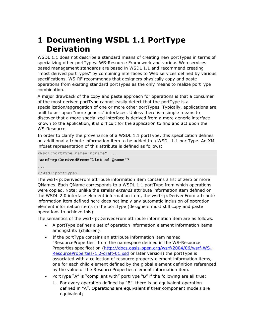 1 Documenting WSDL 1.1 Porttype Derivation