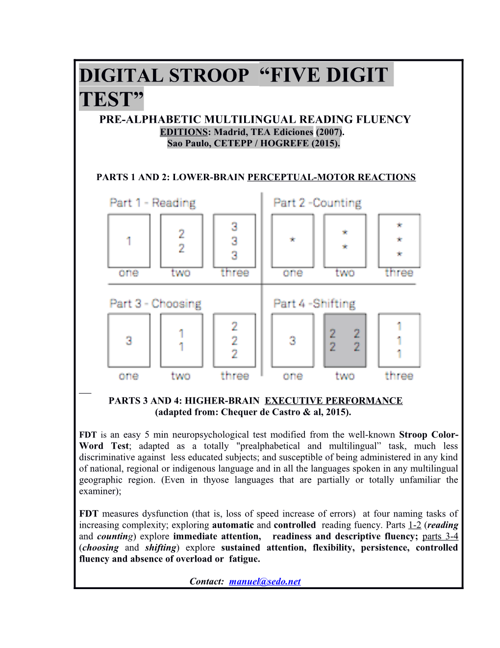 Digital Stroop Five Digit Test