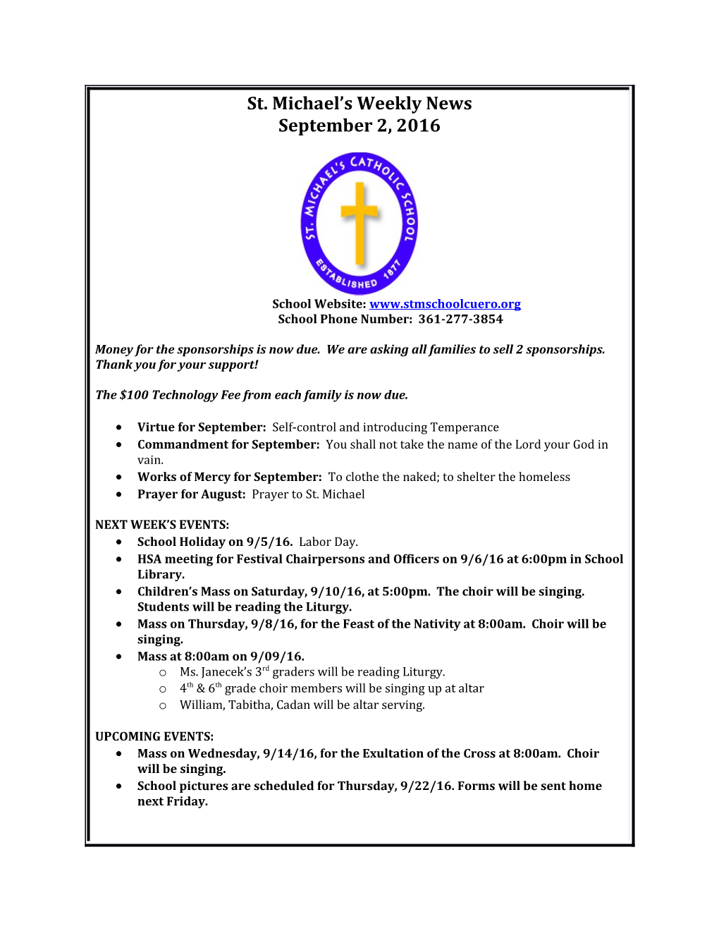 St. Michael S Weekly News