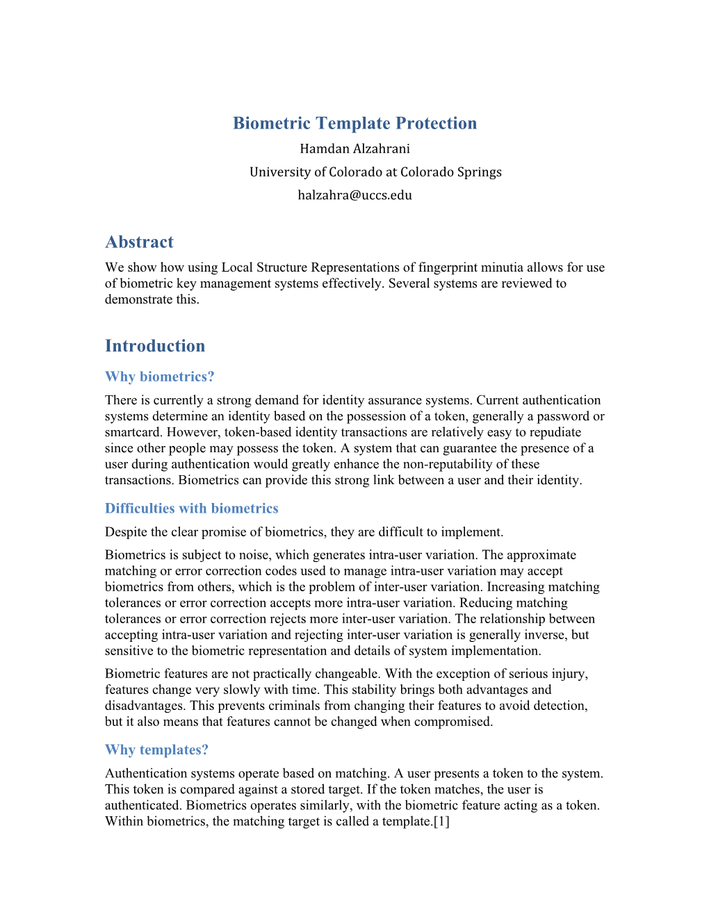Biometric Template Protection