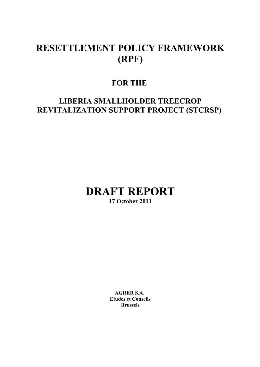 Resettlement Policy Framework (Rpf) s1