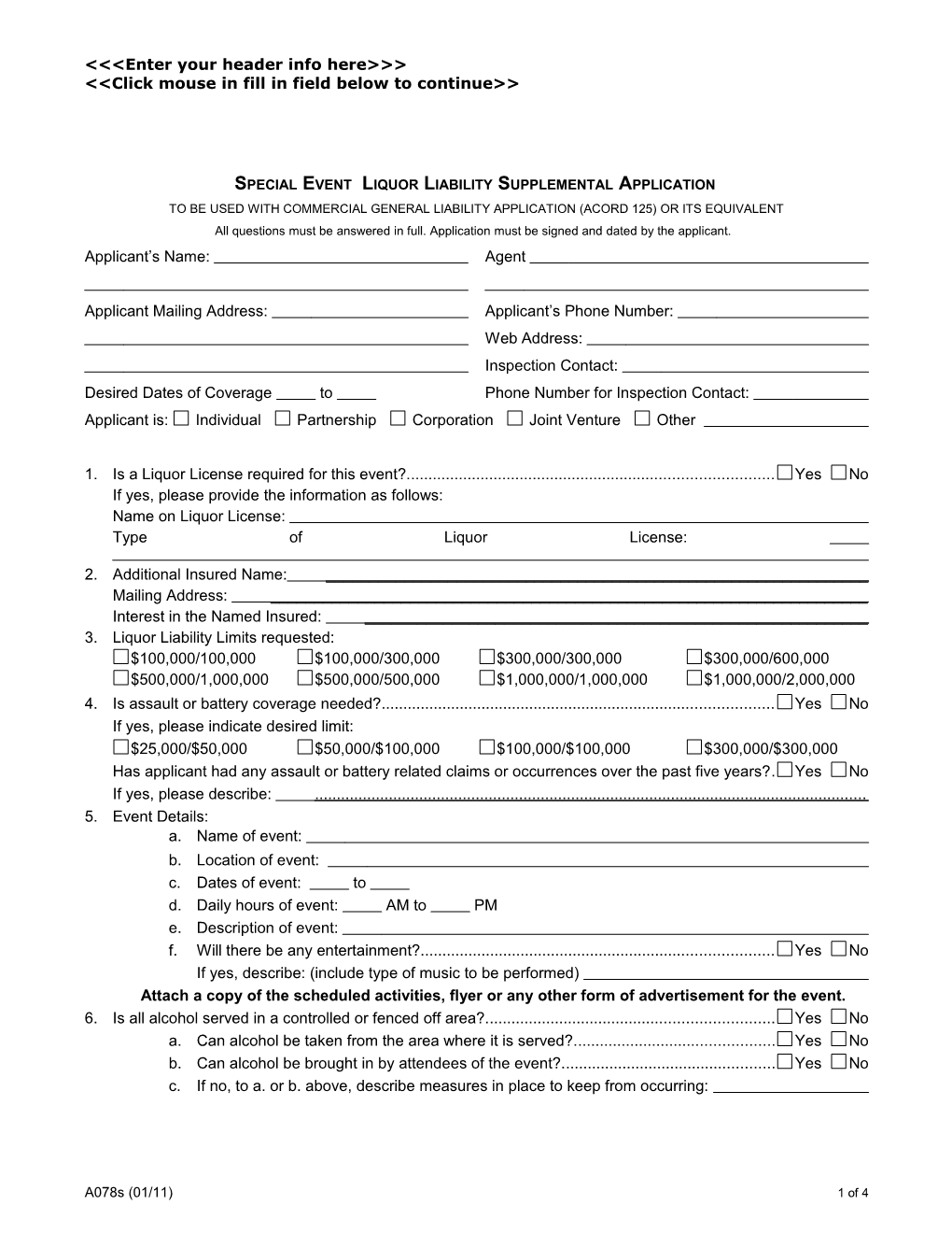 Commercial General Liability Application s1