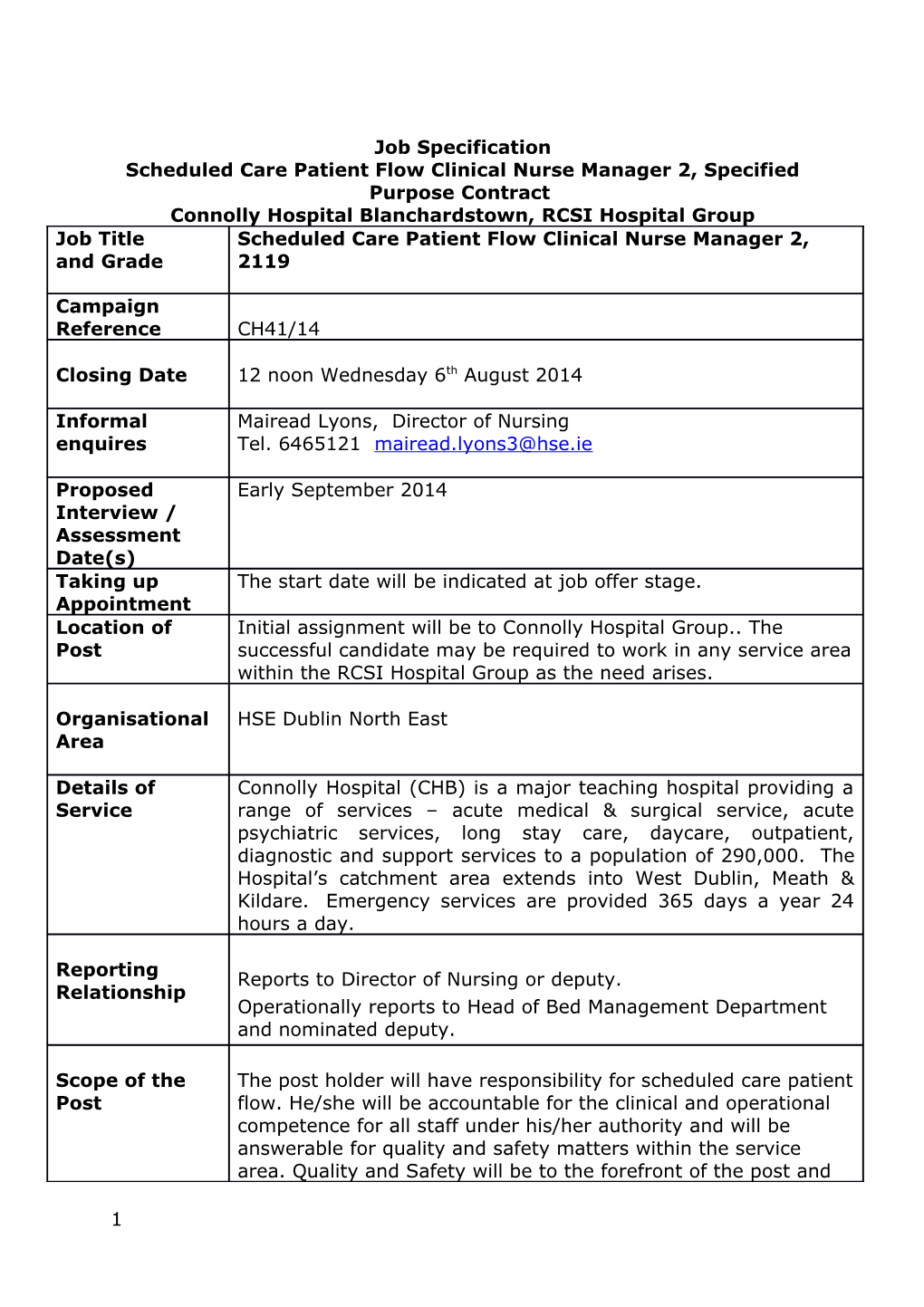 Scheduled Care Patient Flow Clinical Nurse Manager 2, Specified Purpose Contract