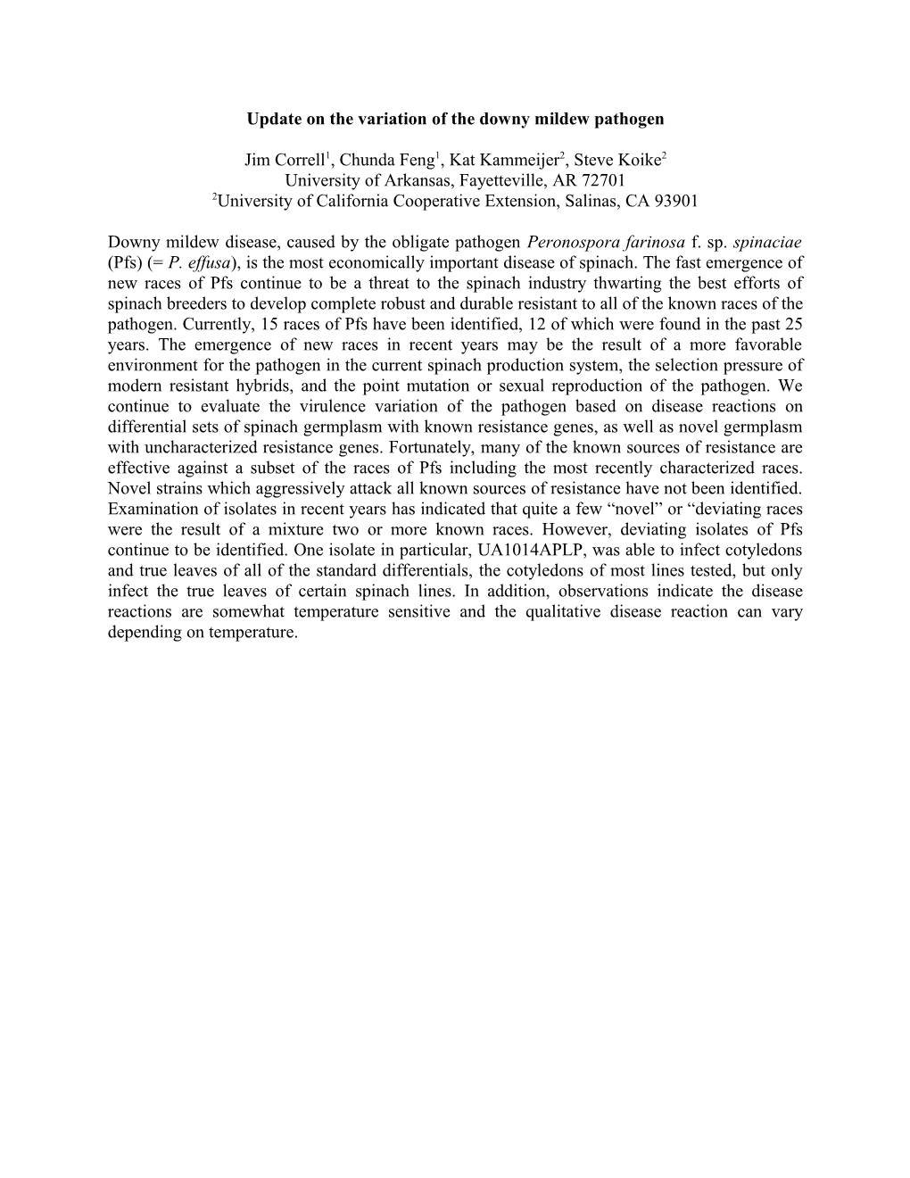 Update on the Variation of the Downy Mildew Pathogen