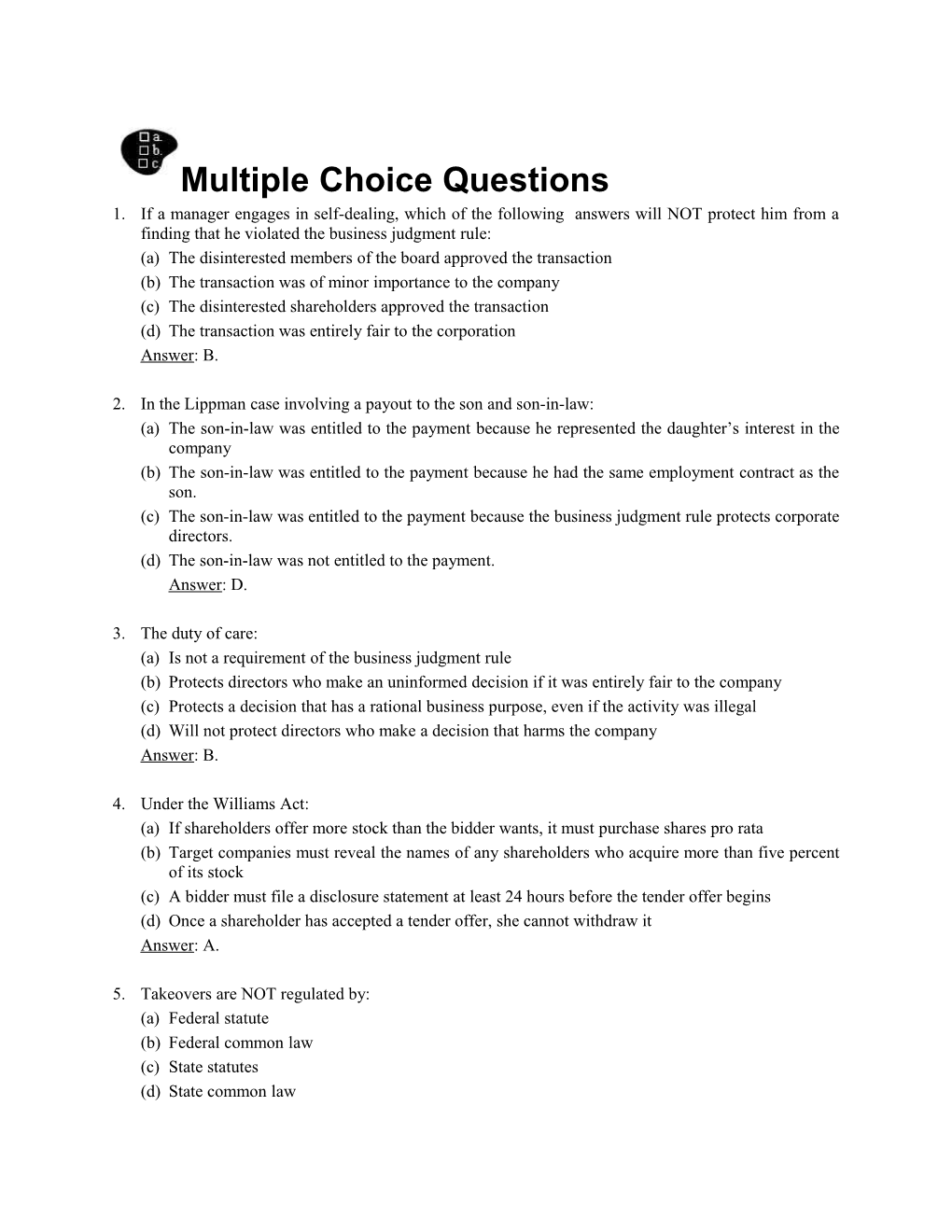 Multiple Choice Questions s19
