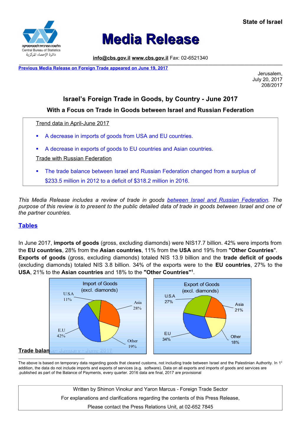 Previous Media Release on Foreign Trade Appeared on June 19, 2017