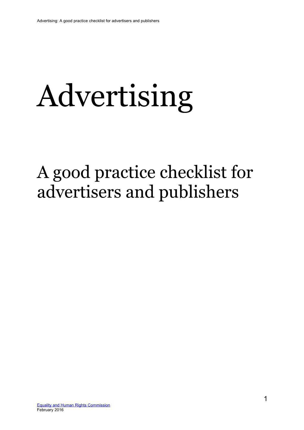 Advertising: a Good Practice Checklist for Advertisers and Publishers
