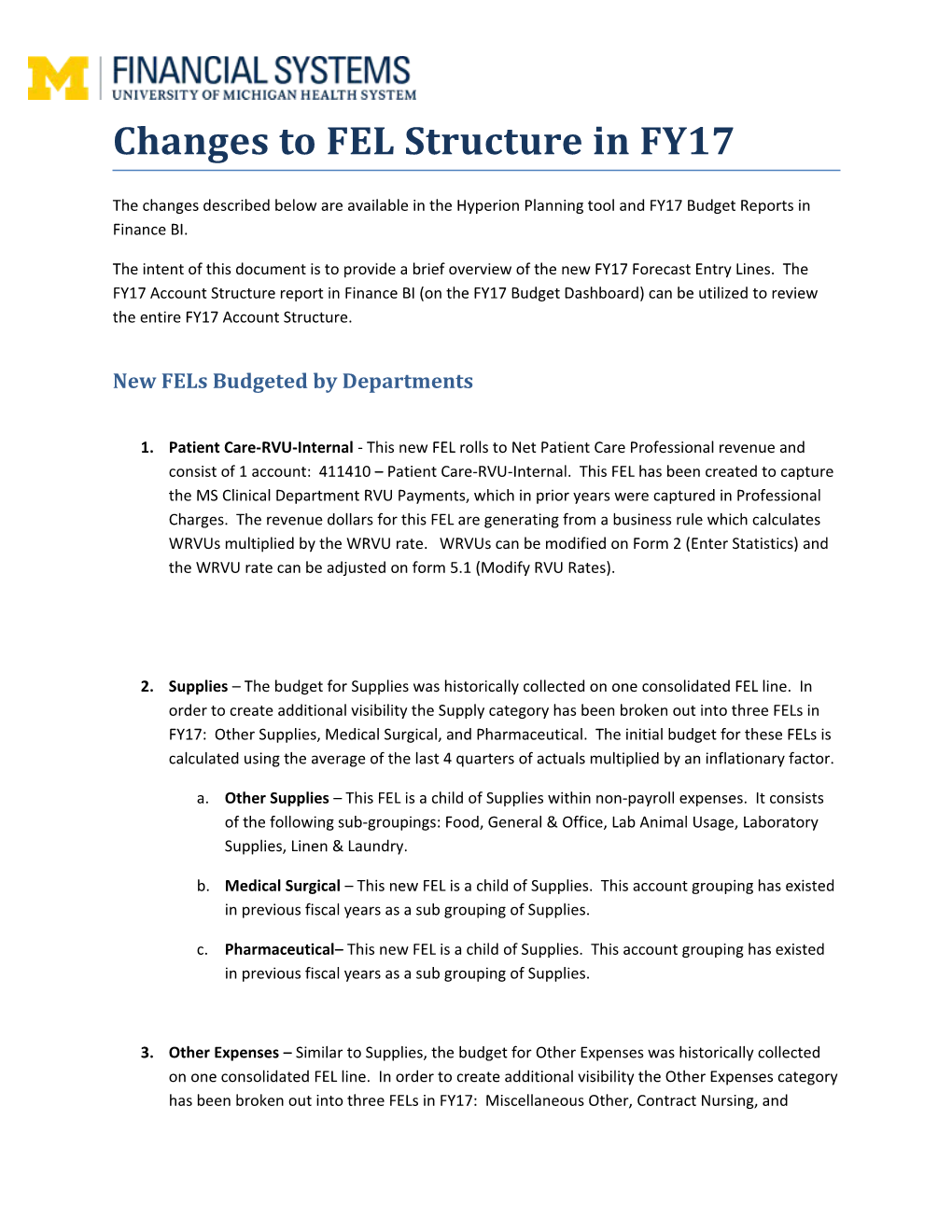 New Fels Budgeted by Departments