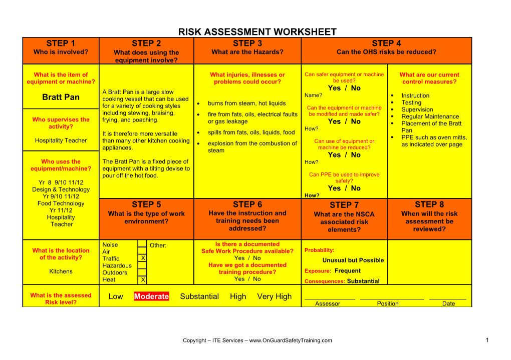 Risk Assessment Worksheet s1