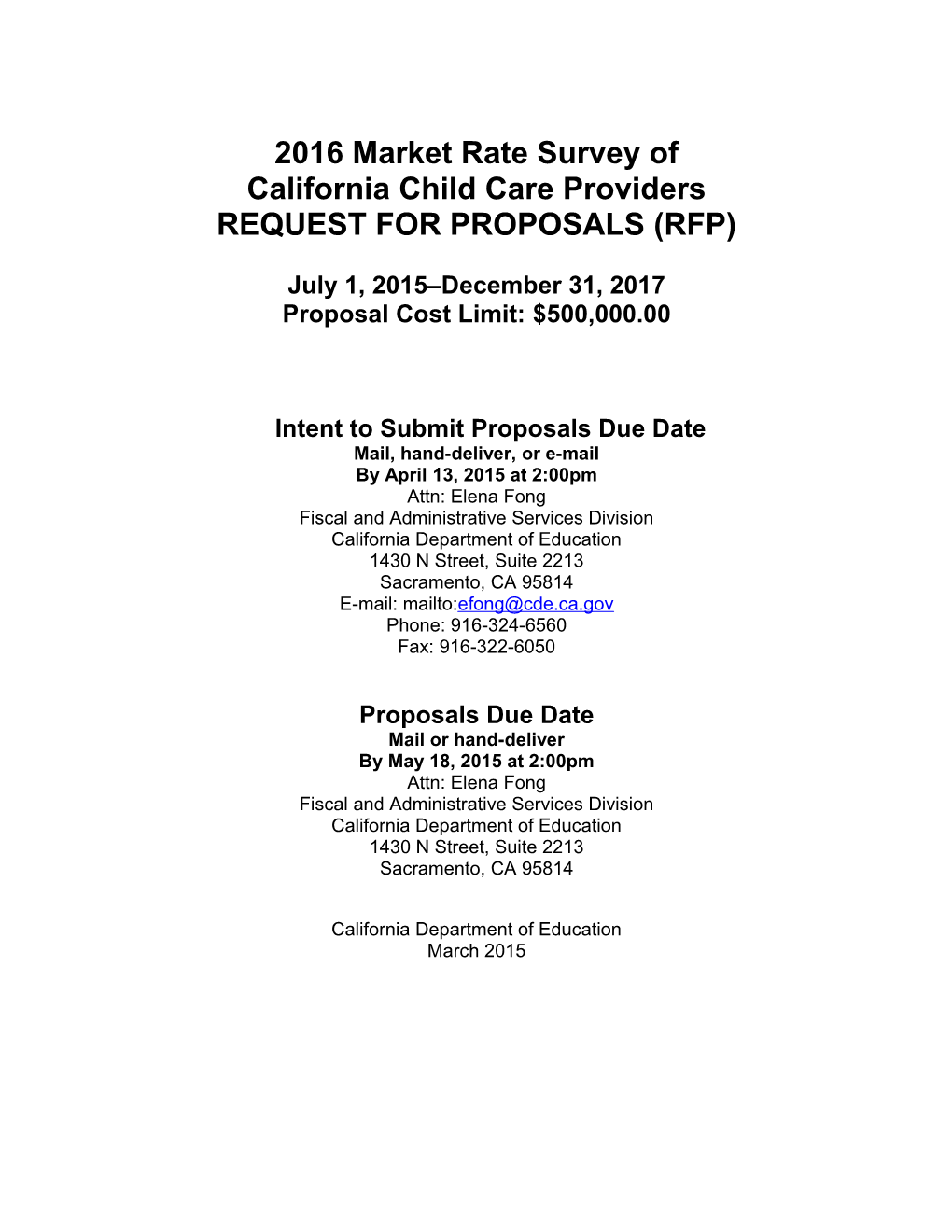 2016 Regional Market Survey RFP (CA Dept Of Education)