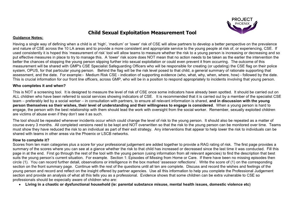 Child Sexual Exploitation Assessment