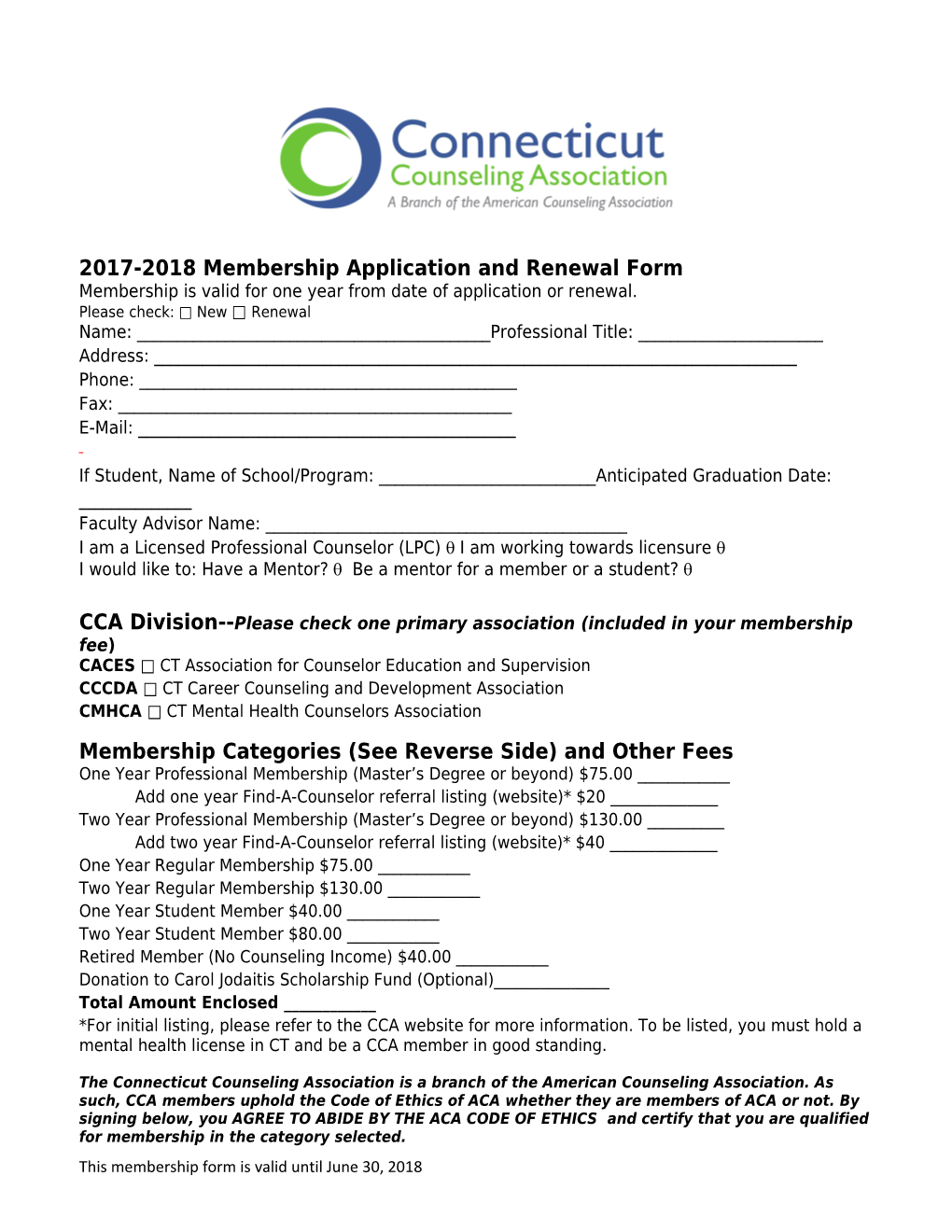 2017-2018 Membership Application and Renewal Form