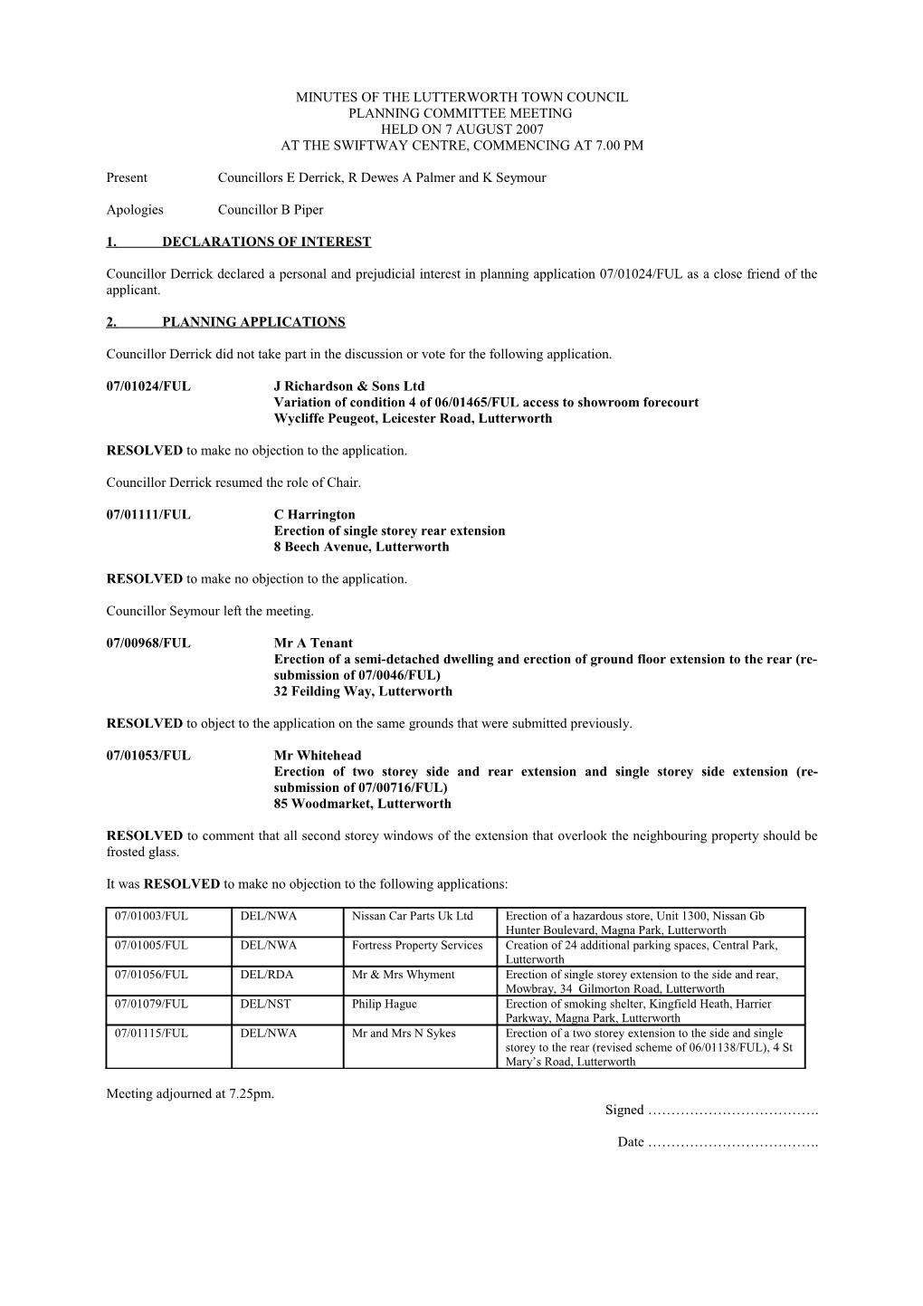 Minutes of the Lutterworth Town Council