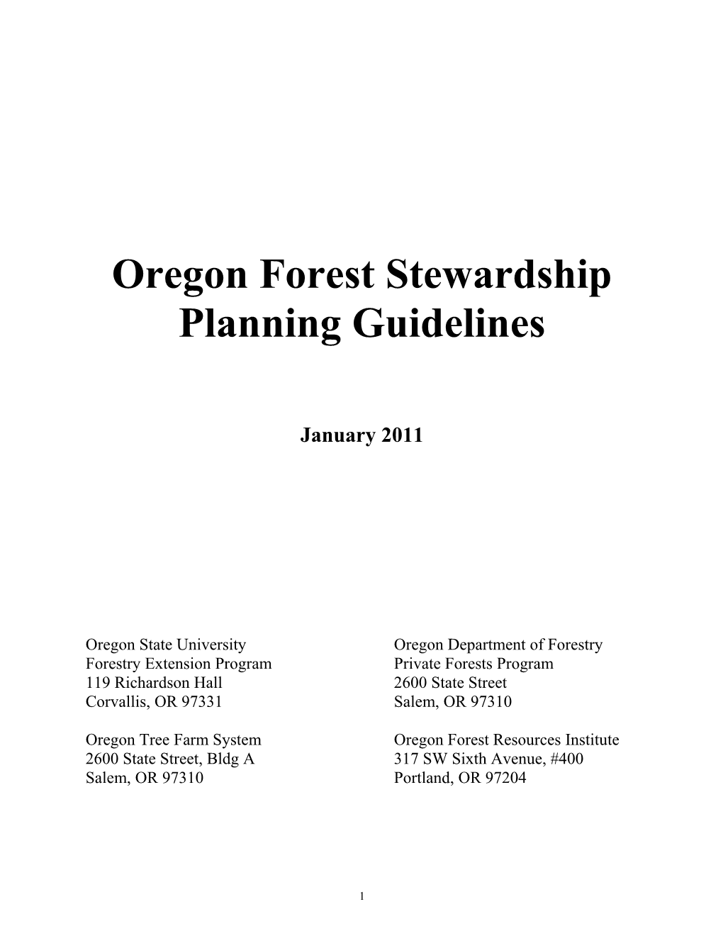 Oregon Forest Stewardship Planning Guidelines