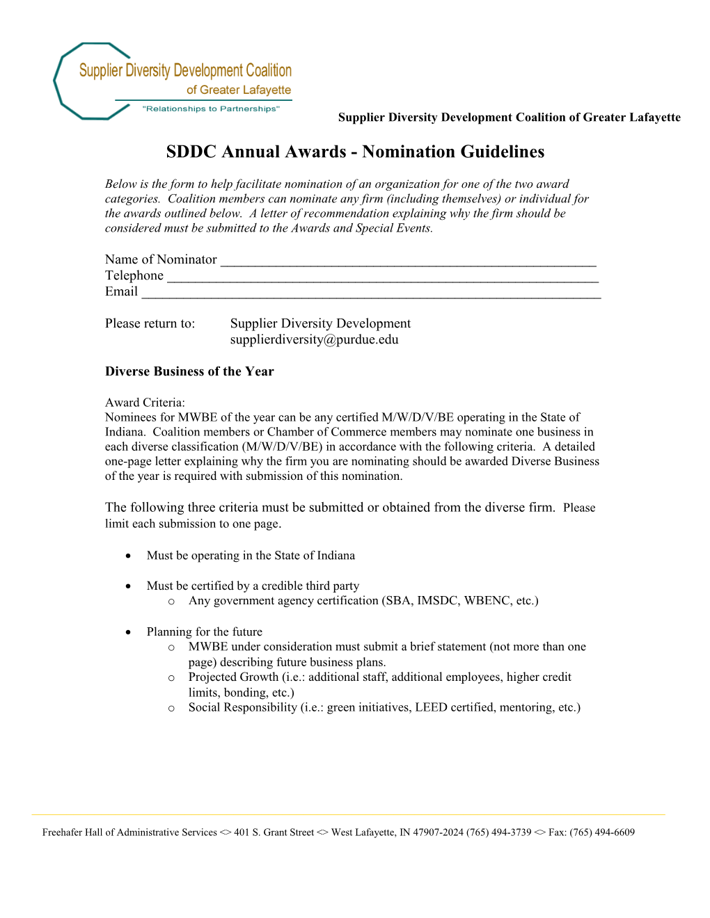 SDDC Annual Awards - Nomination Guidelines