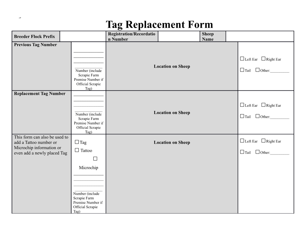 Tag Replacement Form
