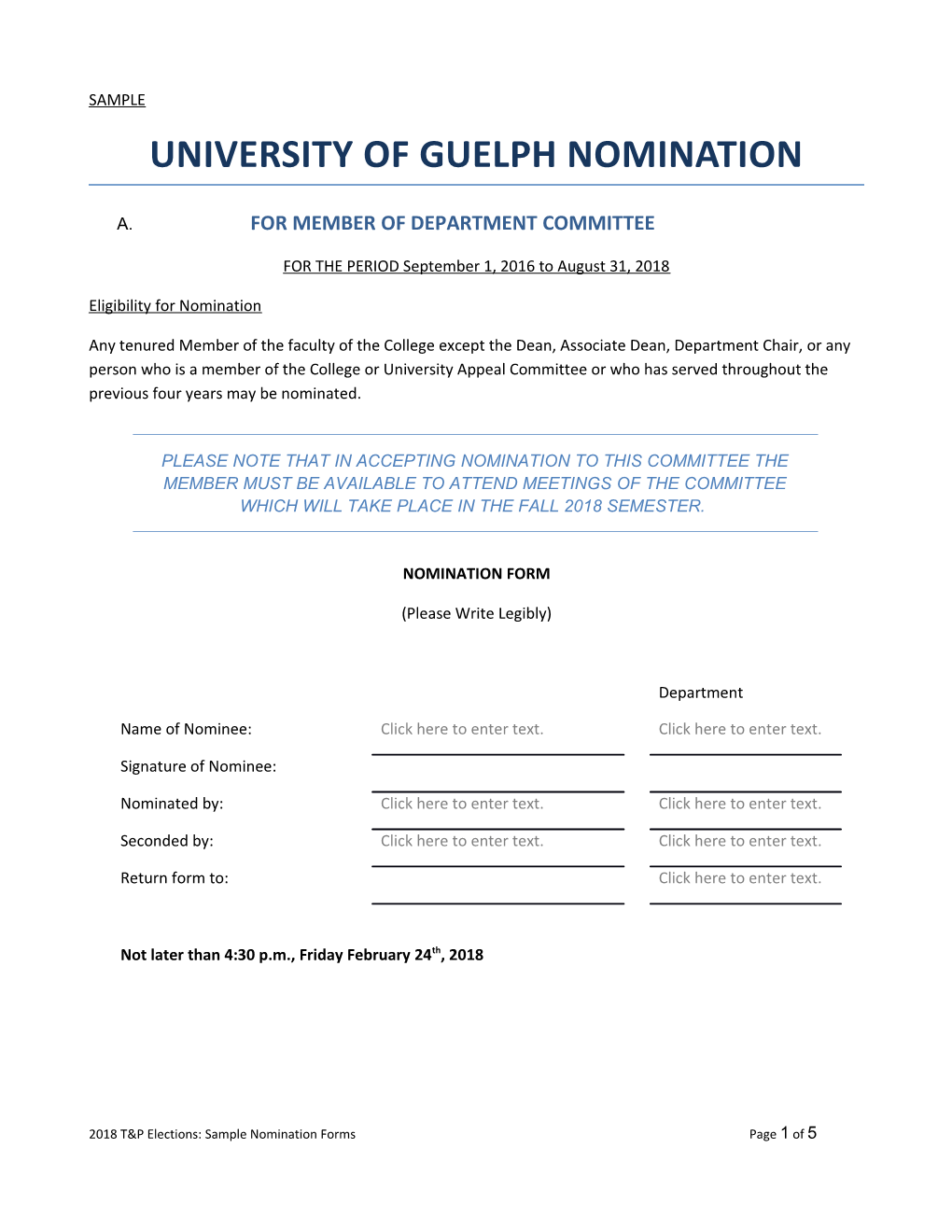 University of Guelph Nomination