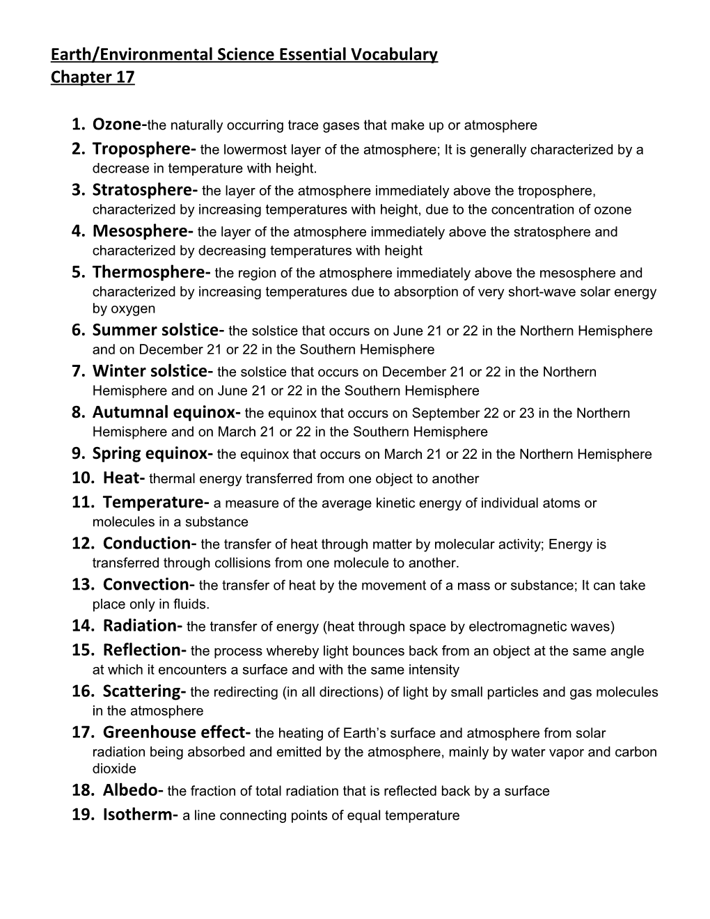 Earth/Environmental Science Essential Vocabulary