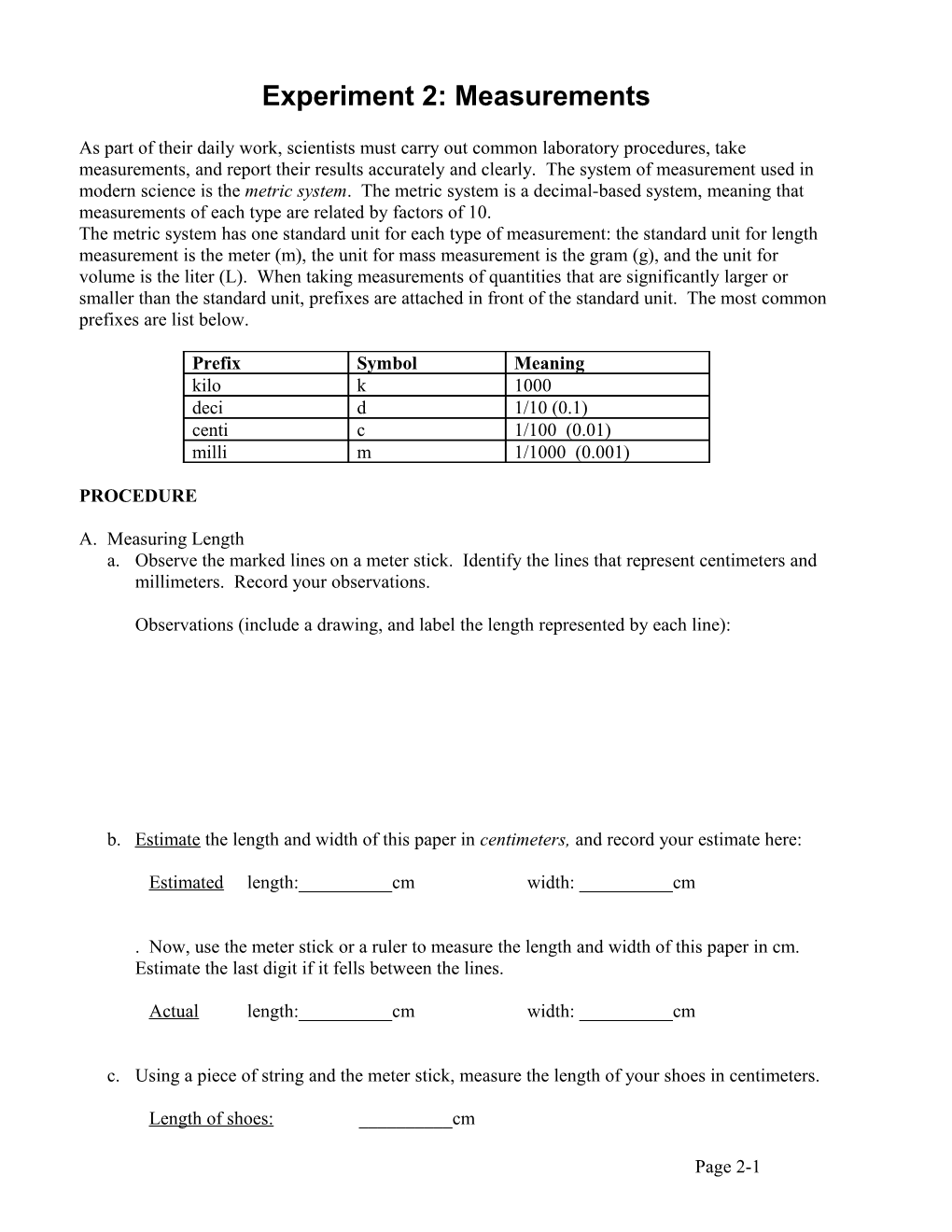 Measurements: Length, Mass and Volume