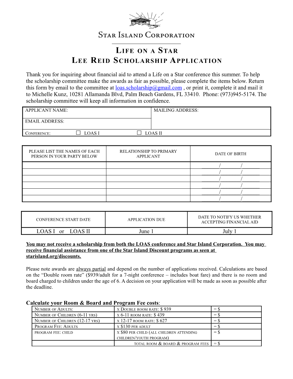 Lee Reid Scholarship Application