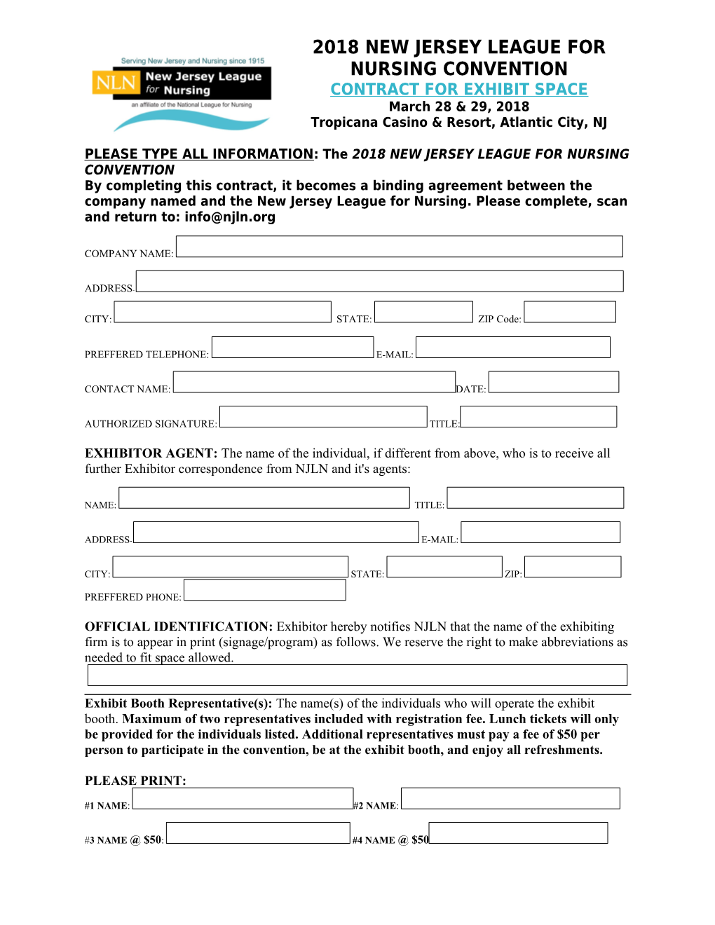 2017 Njln Convention Exhibit Contract