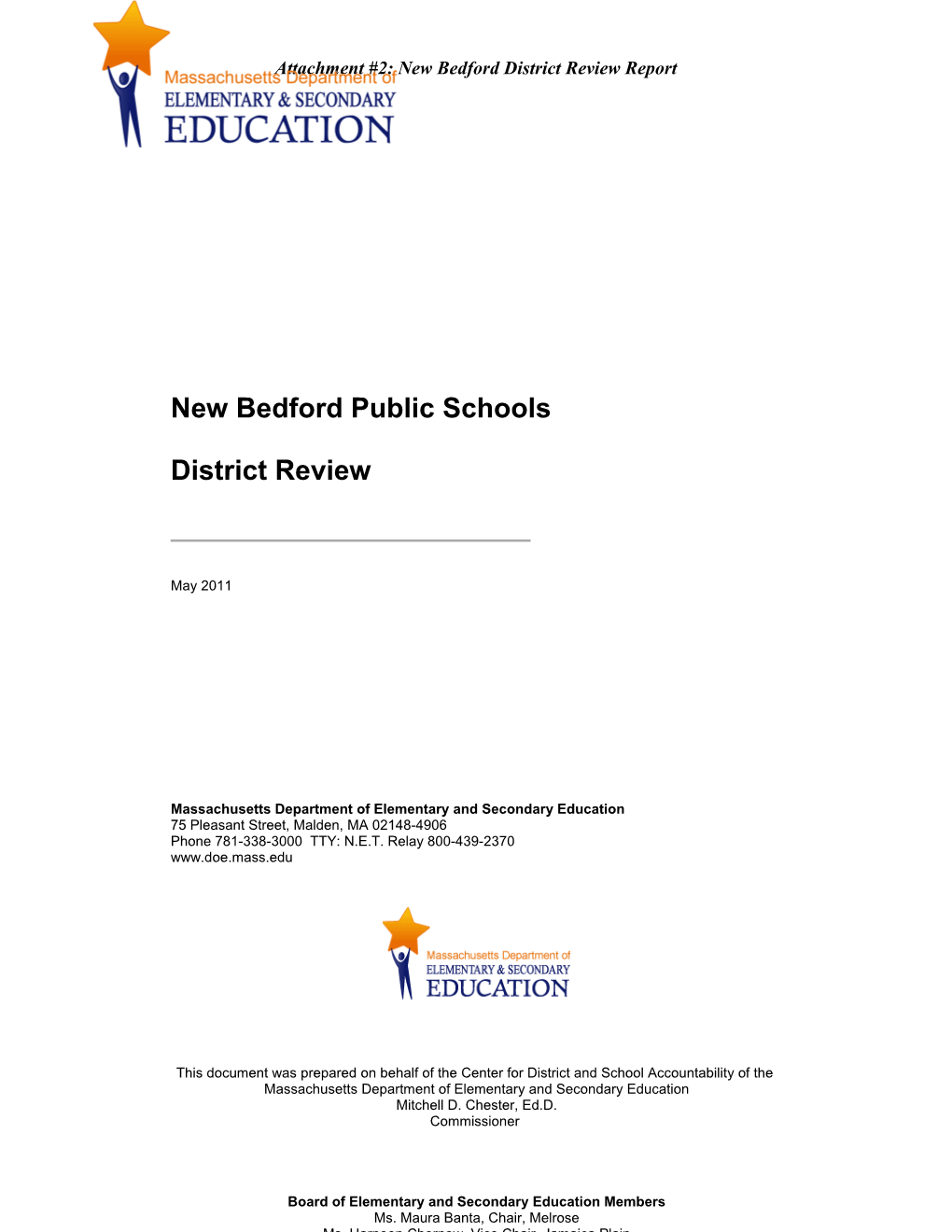 Attachment 2: New Bedford Public Schools Review Report, May 2011