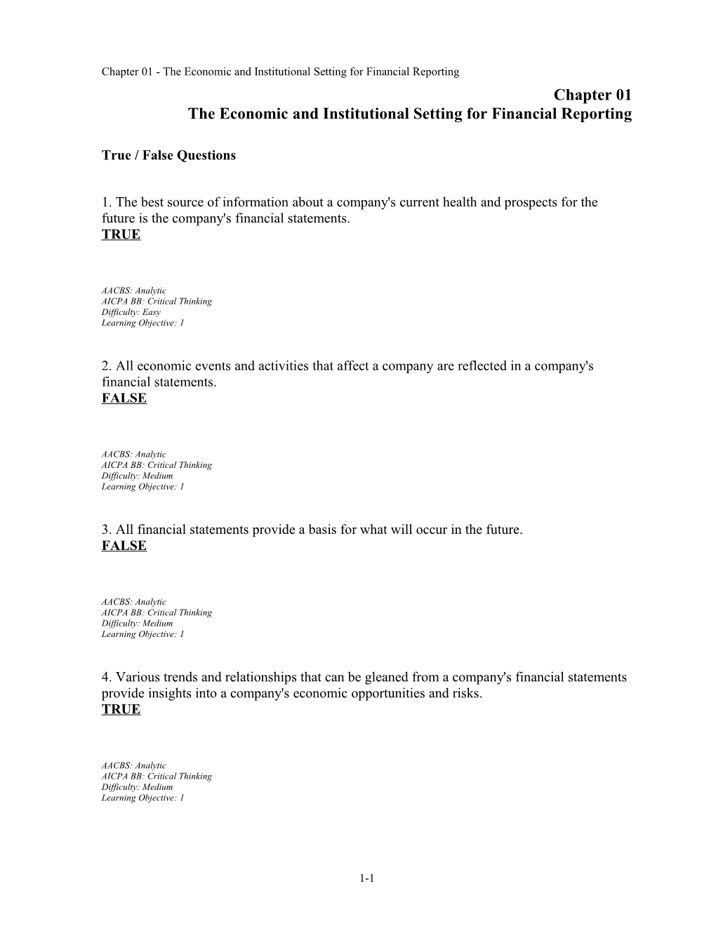 Chapter 01 the Economic and Institutional Setting for Financial Reporting