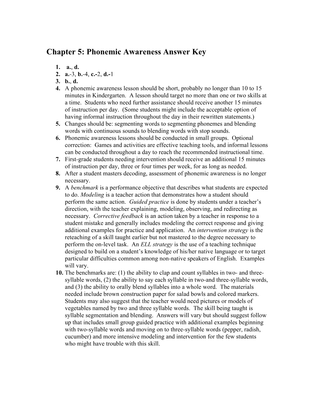 Chapter 5:Phonemic Awarenessanswer Key