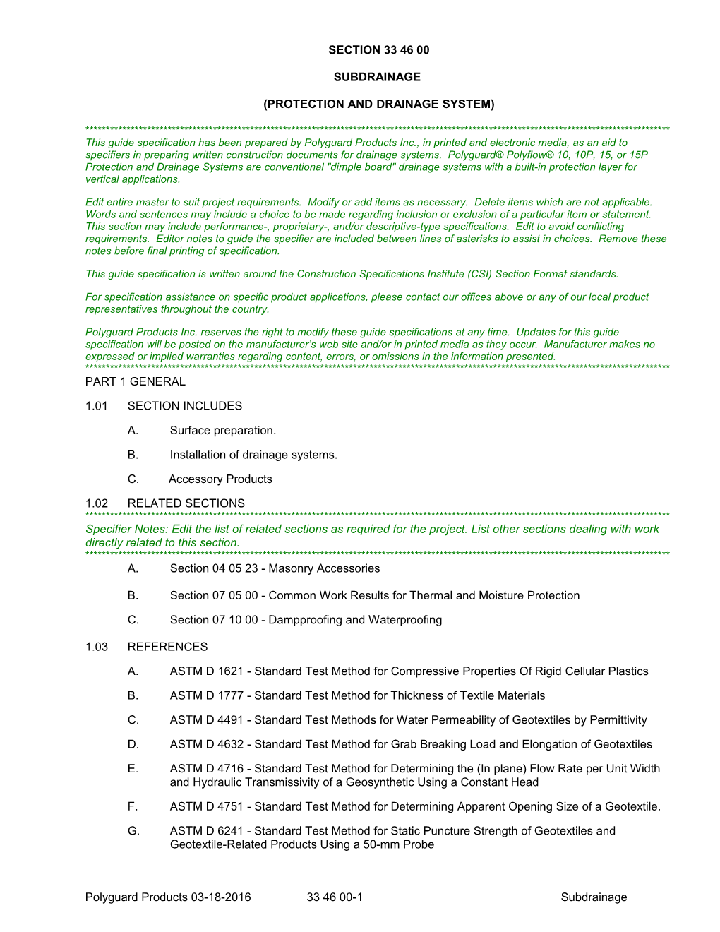 Polyflow 10 - 10P - 15 - 15P Guide Spec 334600